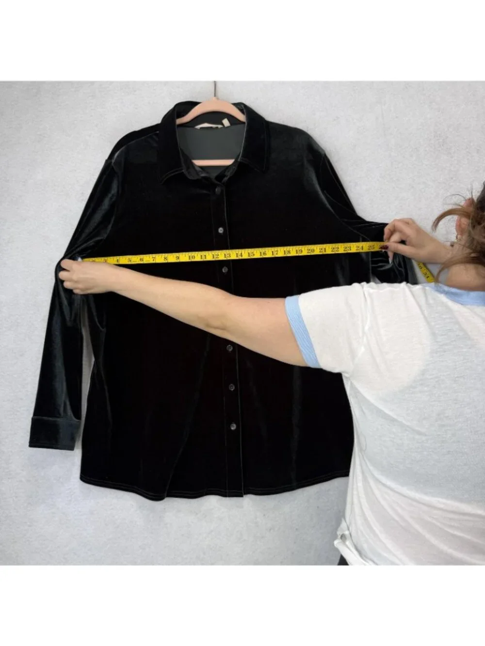 Soft Surroundings Shirt Womens 1X Green Velvet Button Front Long Sleeve Top